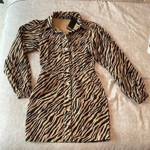 Tan zebra button up dress from Nasty Gal